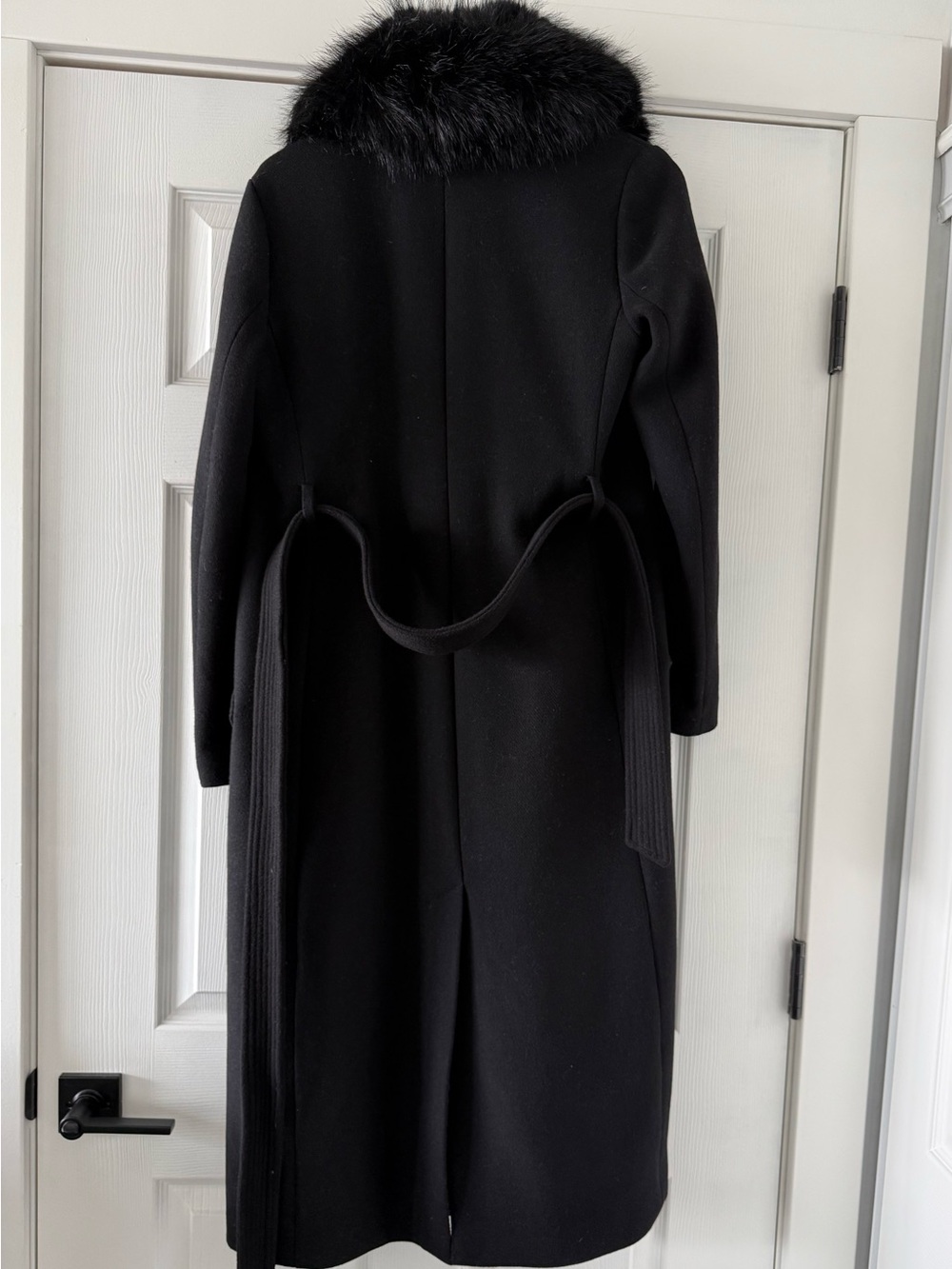 MICHAEL Michael Kors Black Coat with Faux Fur Trim Wool Blend Coat - Picture 6 of 12